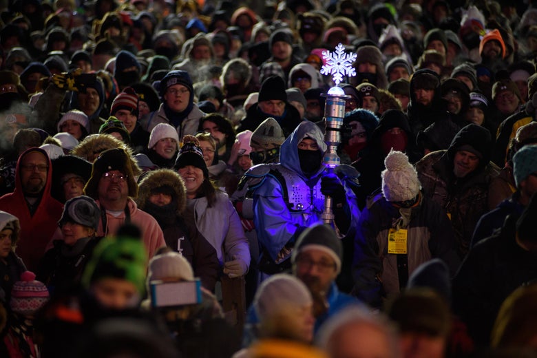 Cold visitors await Punxsutawney Phil on February 2, 2019 in Punxsutawney, Pennsylvania.